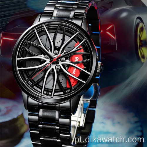 Novo carro esportivo masculino relógios de quartzo à prova d &#39;água esportiva aro cubo roda de aço inoxidável luxuoso relógio de pulso de quartzo masculino relógios masculinos